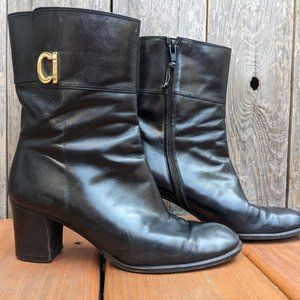 Salvatore Ferragamo Black Leather Boots, Mid-Calf, Size 4.5